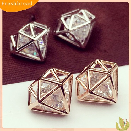 &lt; Freshbread &gt; Wanita Cubic Zirconia Berongga Telinga Studs Earrings Pesta Pernikahan Fashion Perhiasan