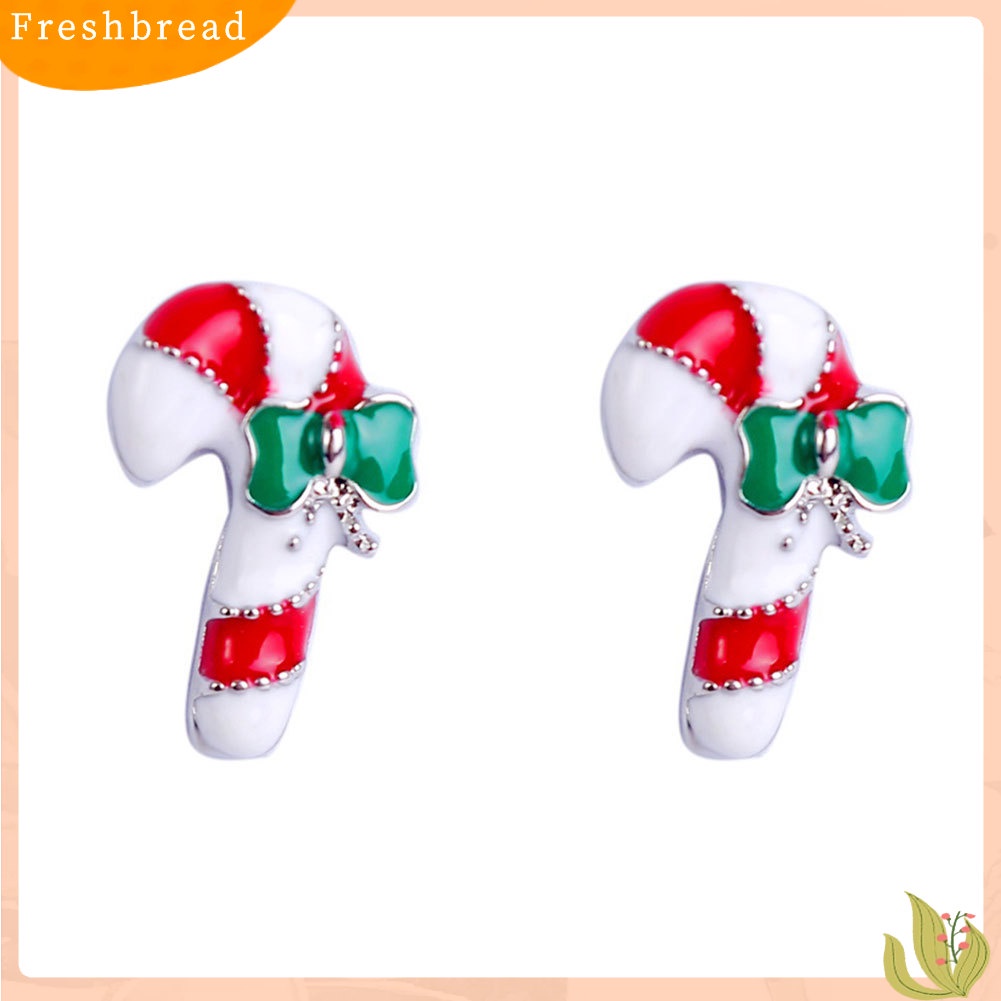&lt; Freshbread &gt; Wanita Kreatif Natal Snowflake Candy Cane Stud Earrings Perhiasan Pesta Xmas