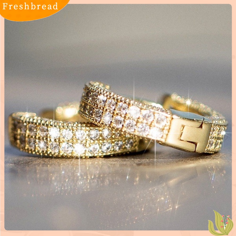 &lt; Freshbread &gt; Shiny Women Rhinestone Hias Lingkaran Huggie Earrings Pesta Perjamuan Perhiasan Hadiah