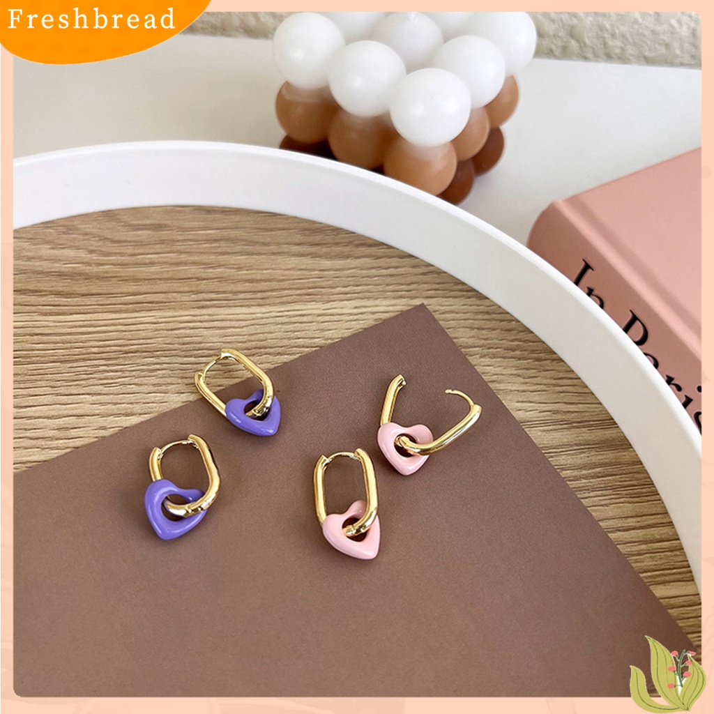 &lt; Freshbread &gt; 1pasang Anting Drop Heart Ear Buckle Alloy Gaya Korea Anting Menjuntai Warna Permen Untuk Prom