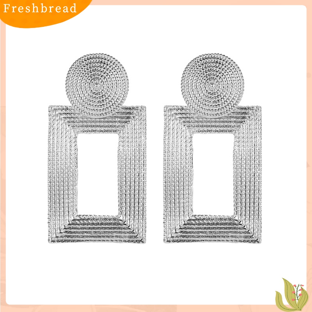 &lt; Freshbread &gt; Wanita Berongga Persegi Panjang Geometris Menjuntai Ear Stud Earrings Perhiasan Pernyataan