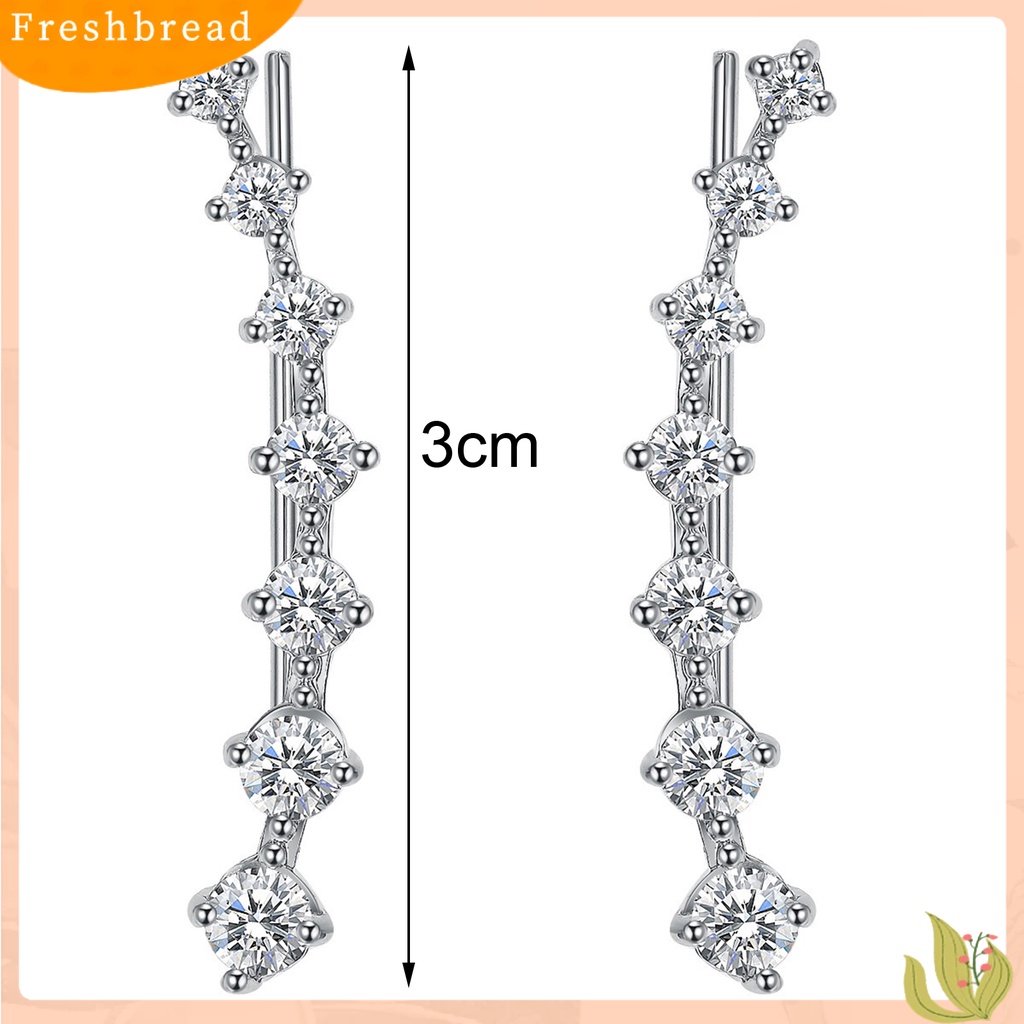 < Freshbread > 1pasang Wanita Ear Climber Hias Berlian Imitasi Nyaman Dipakai Aksesoris Telinga Anting Tusuk Elegan Untuk Teman
