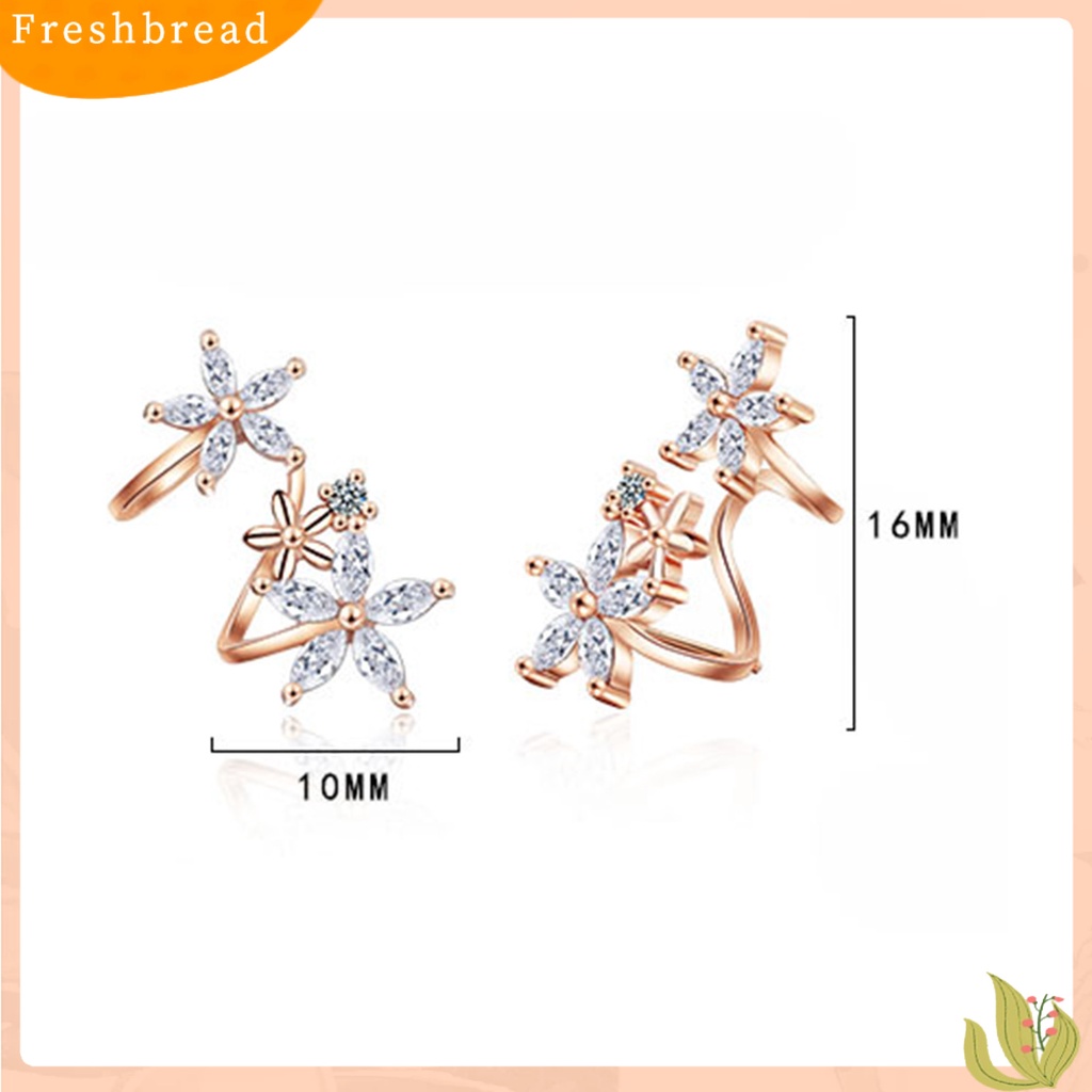 < Freshbread > 1pasang Anting Klip Wanita Bentuk Bunga Arc Perhiasan Cubic Zirconia All Match Manset Telinga Untuk Pesta
