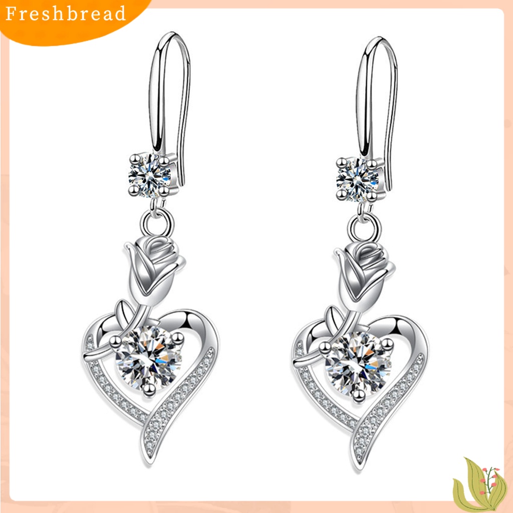 &lt; Freshbread &gt; 1pasang Anting Hoop Bersinar Cubic Zirconia Geometris High-end Liontin Berdandan Hypoallergenic Bunga Mawar Hati Menjuntai Anting Perhiasan Fashion