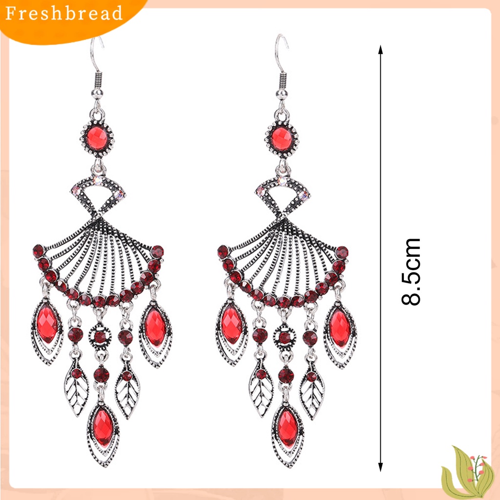 &lt; Freshbread &gt; 1pasang Anting Menjuntai Bohemian Retro Gaya Etnik Rumbai Panjang All-match Dekorasi Kristal Imitasi Wanita Berongga Berbentuk Kipas Drop Earrings Perhiasan Hadiah Untuk Pacaran