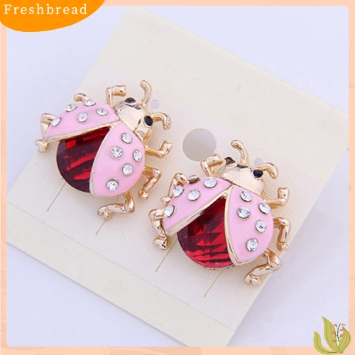 &lt; Freshbread &gt; Wanita Lucu Ladybird Bentuk Berlian Imitasi Ear Stud Beetle Ladybug Hadiah Anting