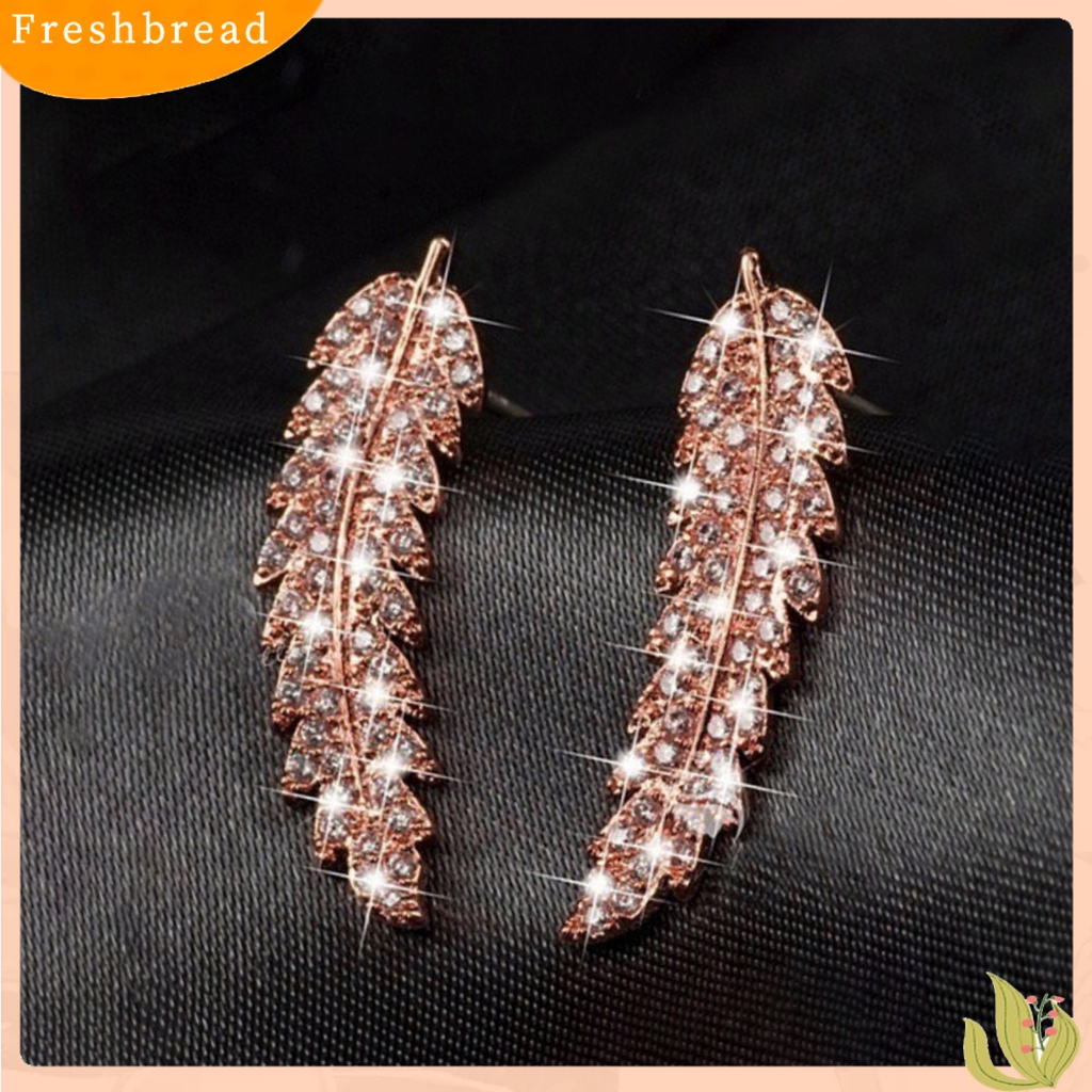 &lt; Freshbread &gt; Wanita Fashion Daun Berlian Imitasi Bertatahkan Telinga Stud Anting Hadiah Perhiasan Romantis