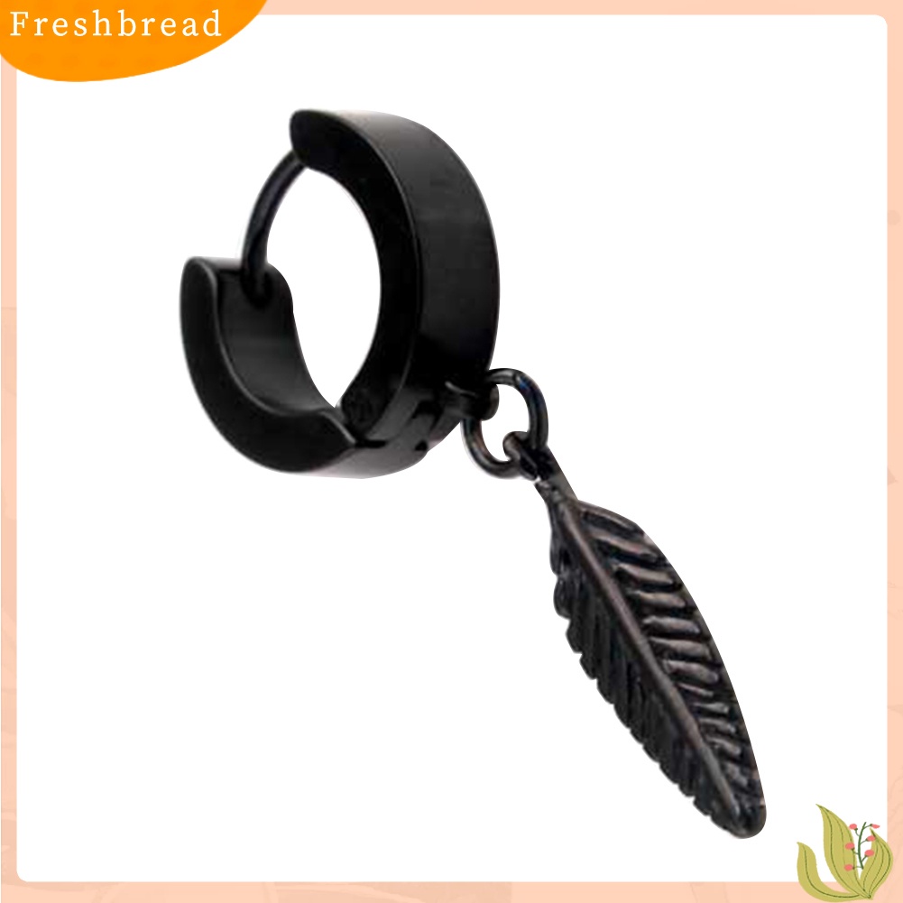 &lt; Freshbread &gt; 1Pc Punk Pria Bulu Liontin Stainless Steel Hoop Earring Pesta Perhiasan Hadiah