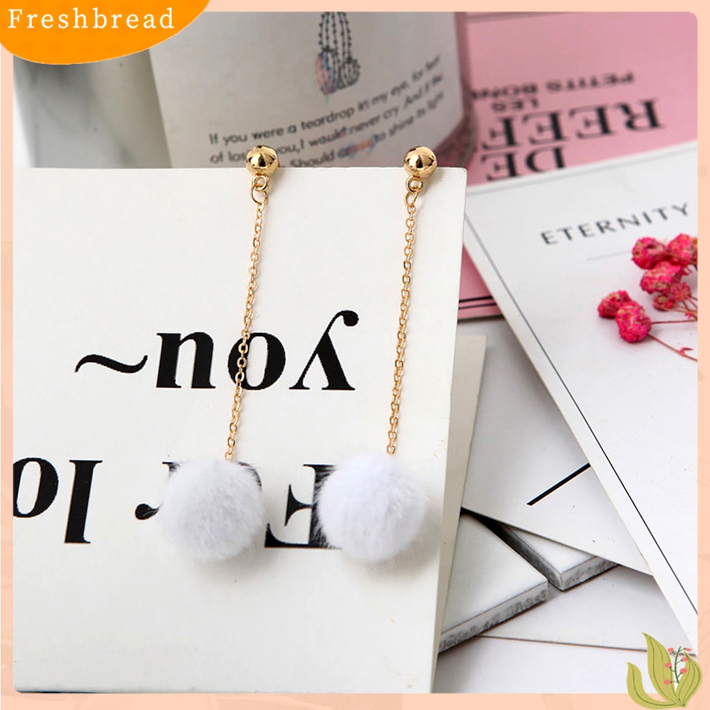 &lt; Freshbread &gt; 1pasang Anting Wanita Perhiasan Fashion Ringan 5warna Fluffy Ball Anting Menjuntai Panjang Untuk Cocktail