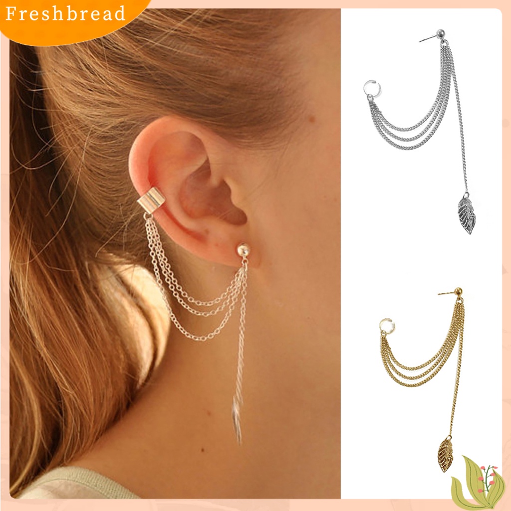 < Freshbread > 1Pc Anting Tusuk Gaya Gothic Punk Hias Alloy Wanita Daun Rantai Menjuntai Earrings Untuk Liburan