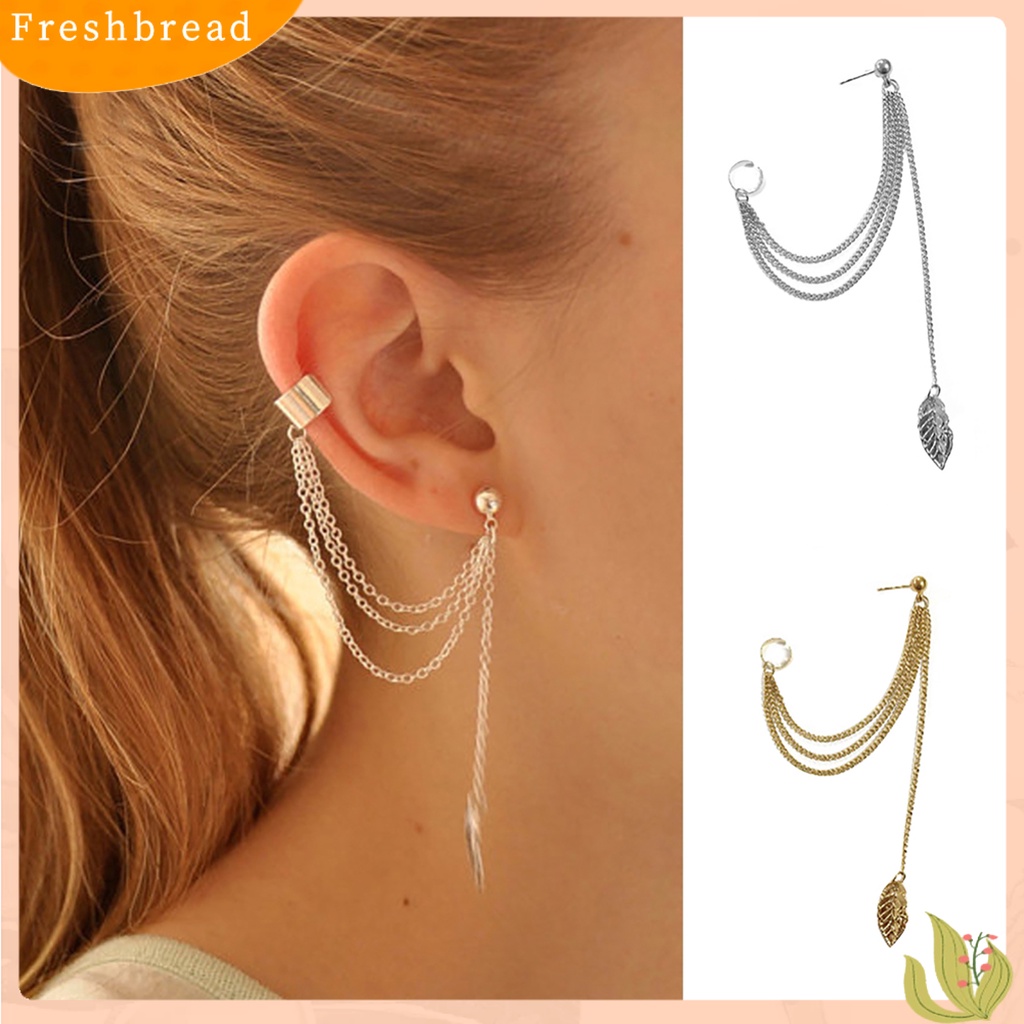 &lt; Freshbread &gt; 1Pc Anting Tusuk Gaya Gothic Punk Hias Alloy Wanita Daun Rantai Menjuntai Earrings Untuk Liburan