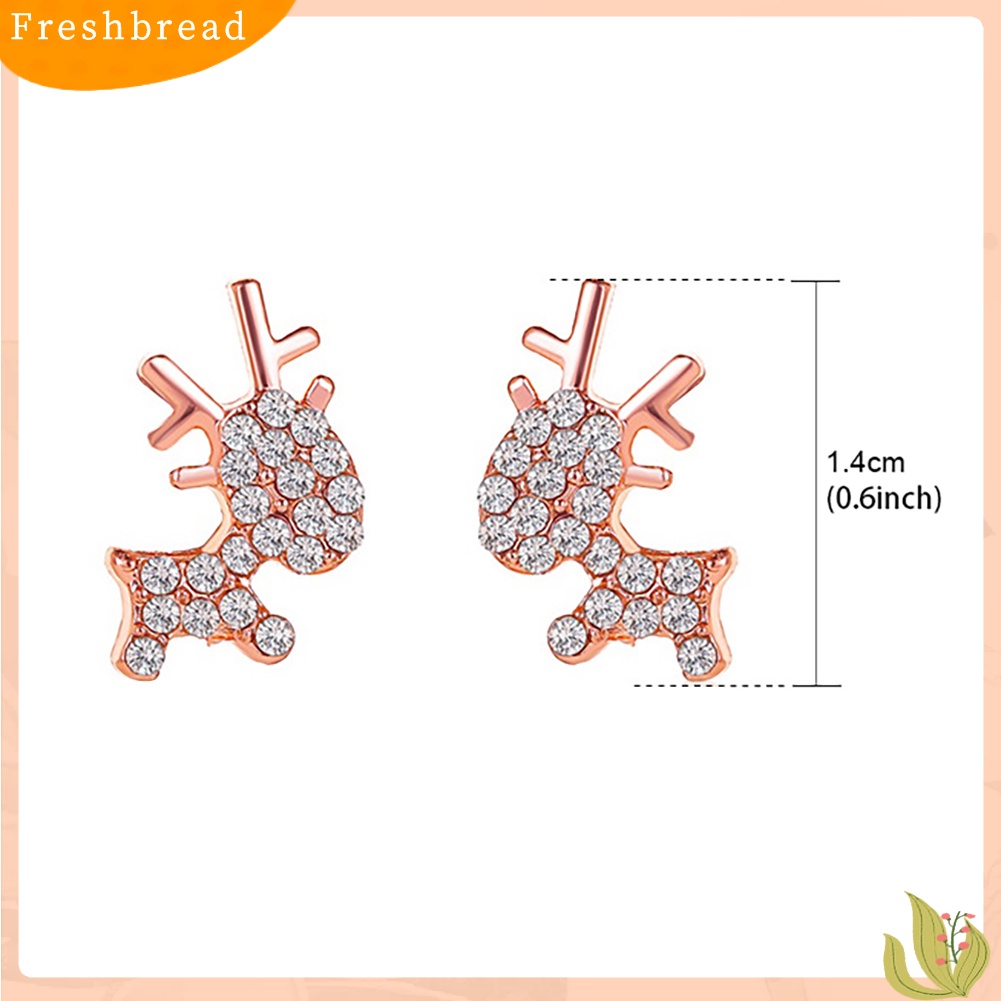 &lt; Freshbread &gt; Wanita Desain Sederhana Berlian Imitasi Bentuk Elk Aksesoris Perhiasan Gaya Natal