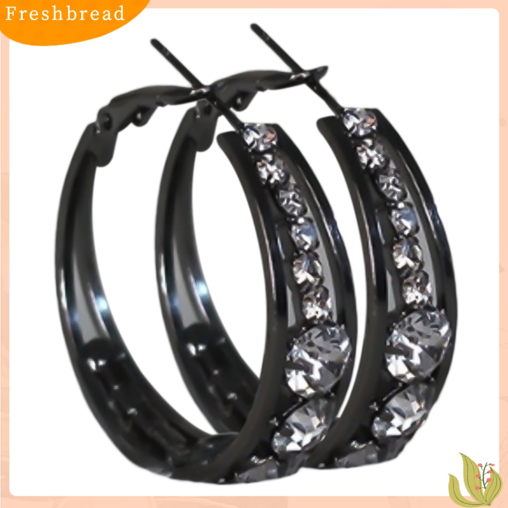 &lt; Freshbread &gt; Anting Berlian Imitasi Hias Perhiasan Aksesoris Alloy Shiny Banquet Hoop Earrings Untuk Pernikahan