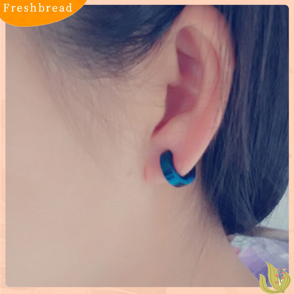 &lt; Freshbread &gt; 2Pcs Punk Unisex Stainless Steel Non-Piercing Klip On Cuff Hoop Earrings Jewelry