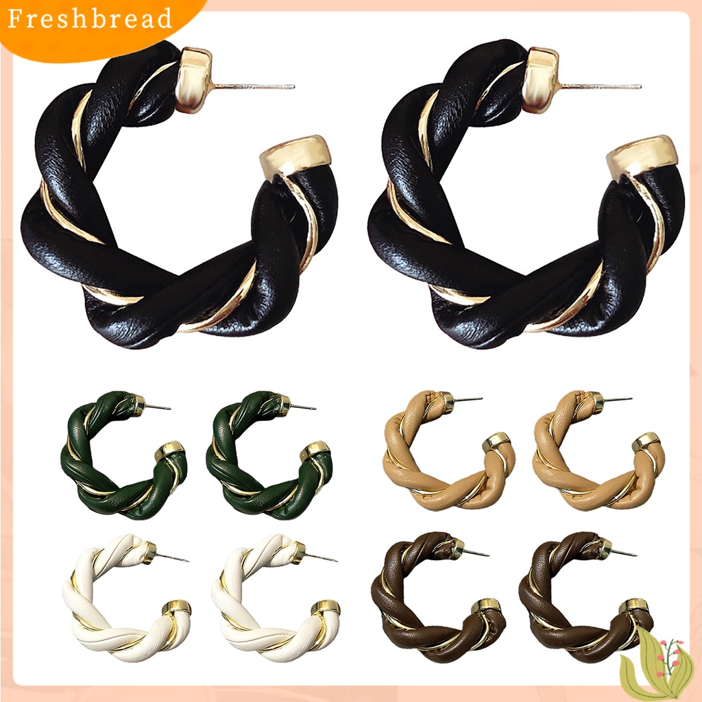 &lt; Freshbread &gt; Memutar Dikepang Hoop Wanita Anting Kulit Imitasi Berliku Elegan Stud Earrings Fashion Jewelry