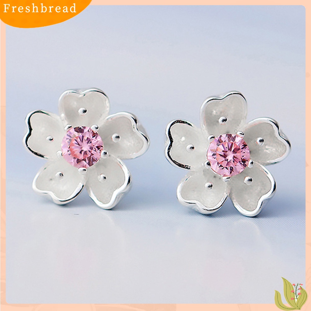 &lt; Freshbread &gt; Bunga Sakura Flower Stud Earrings Wanita Elegan Perhiasan Perjamuan Pesta Hadiah