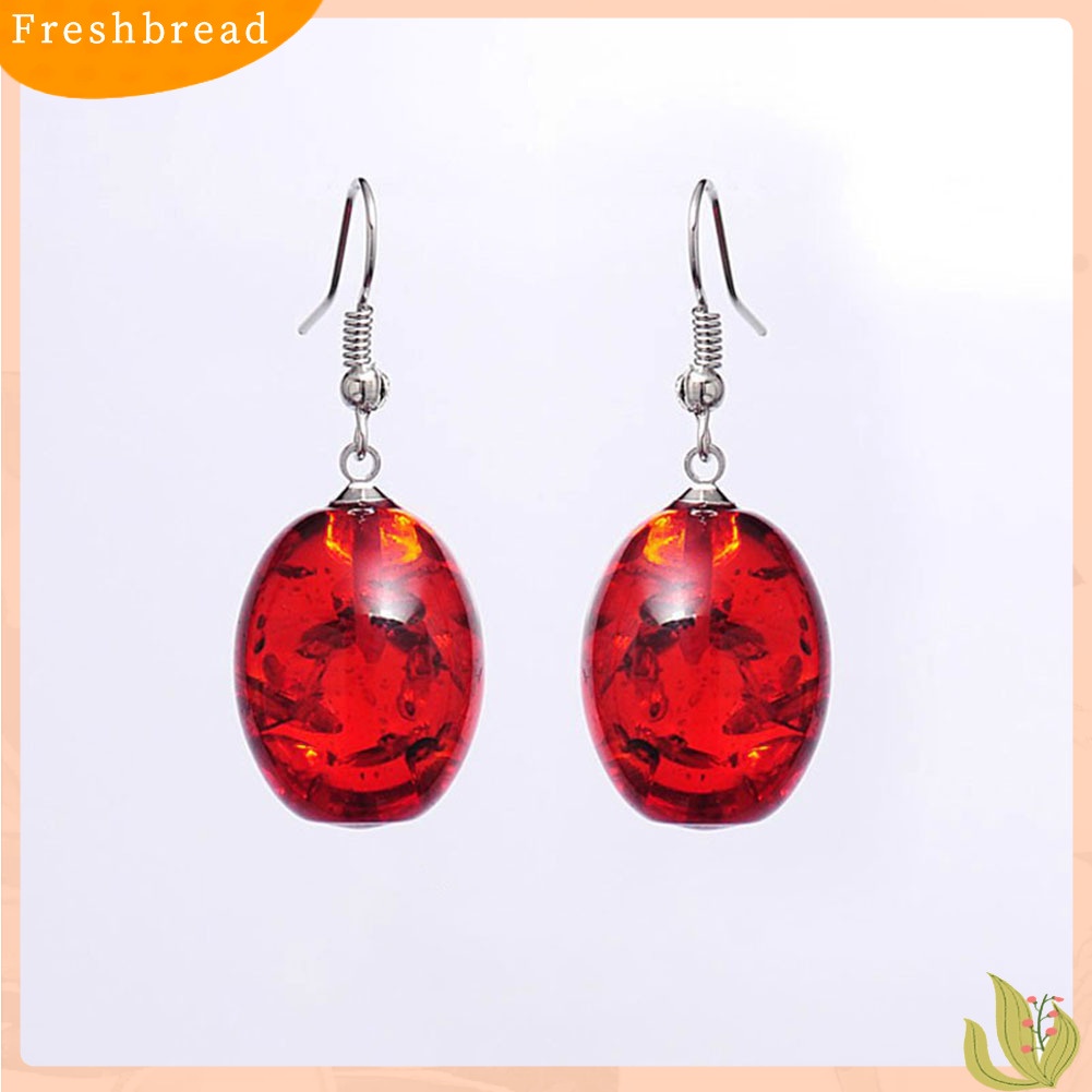 &lt; Freshbread &gt; Vintage Oval Berbentuk Imitasi Amber Menjuntai Kait Anting Wanita Tindik Perhiasan Hadiah