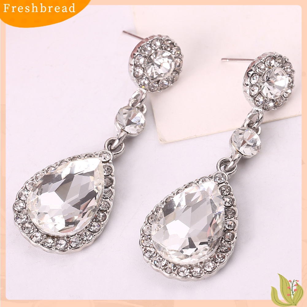 &lt; Freshbread &gt; Pesta Fashion Wanita Berlian Imitasi Mengkilap Bertatahkan Tetesan Air Panjang Menjuntai Stud Earrings