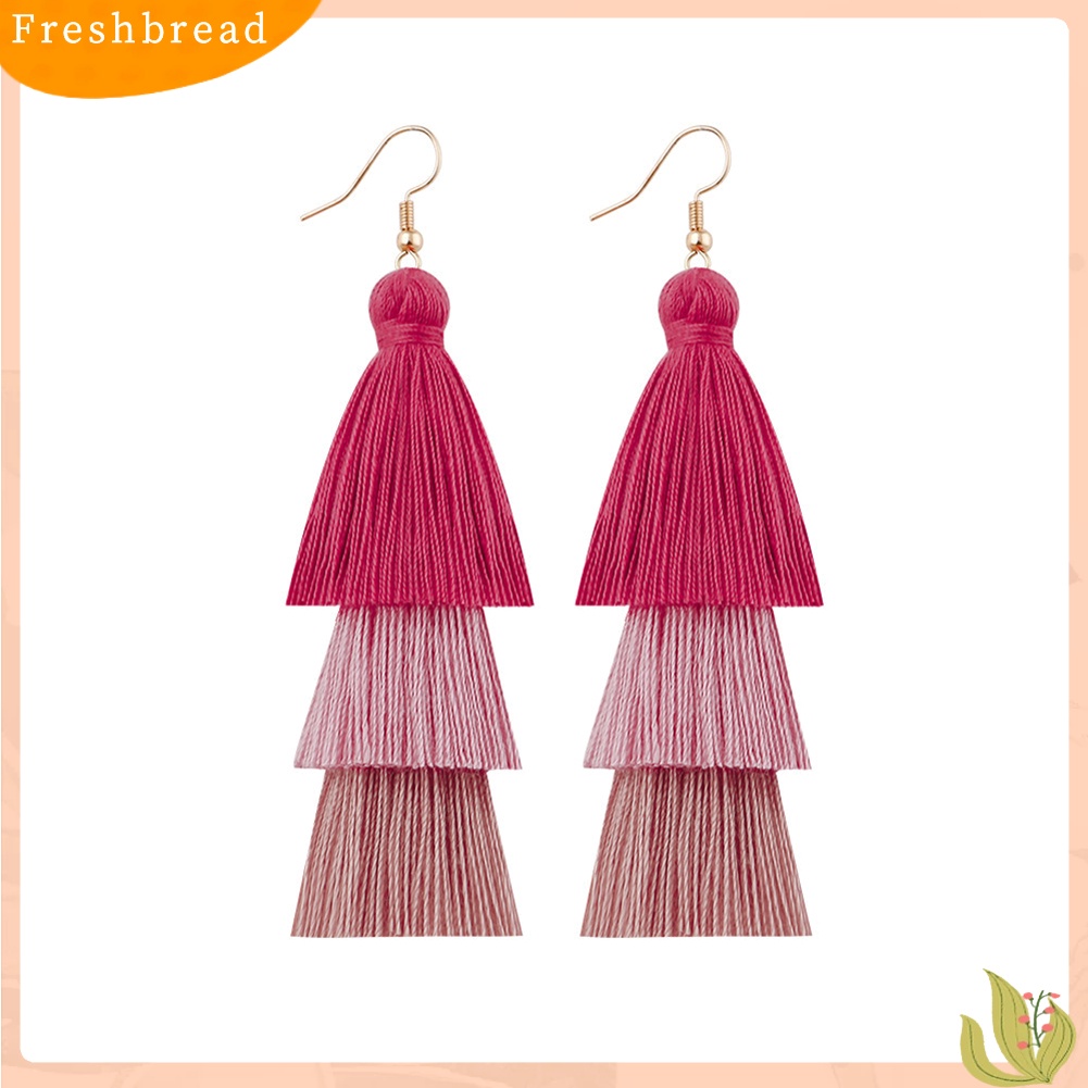 &lt; Freshbread &gt; Bohemian Wanita Panjang Rumbai Fringe Multilayer Menjuntai Kait Anting Perhiasan Hadiah