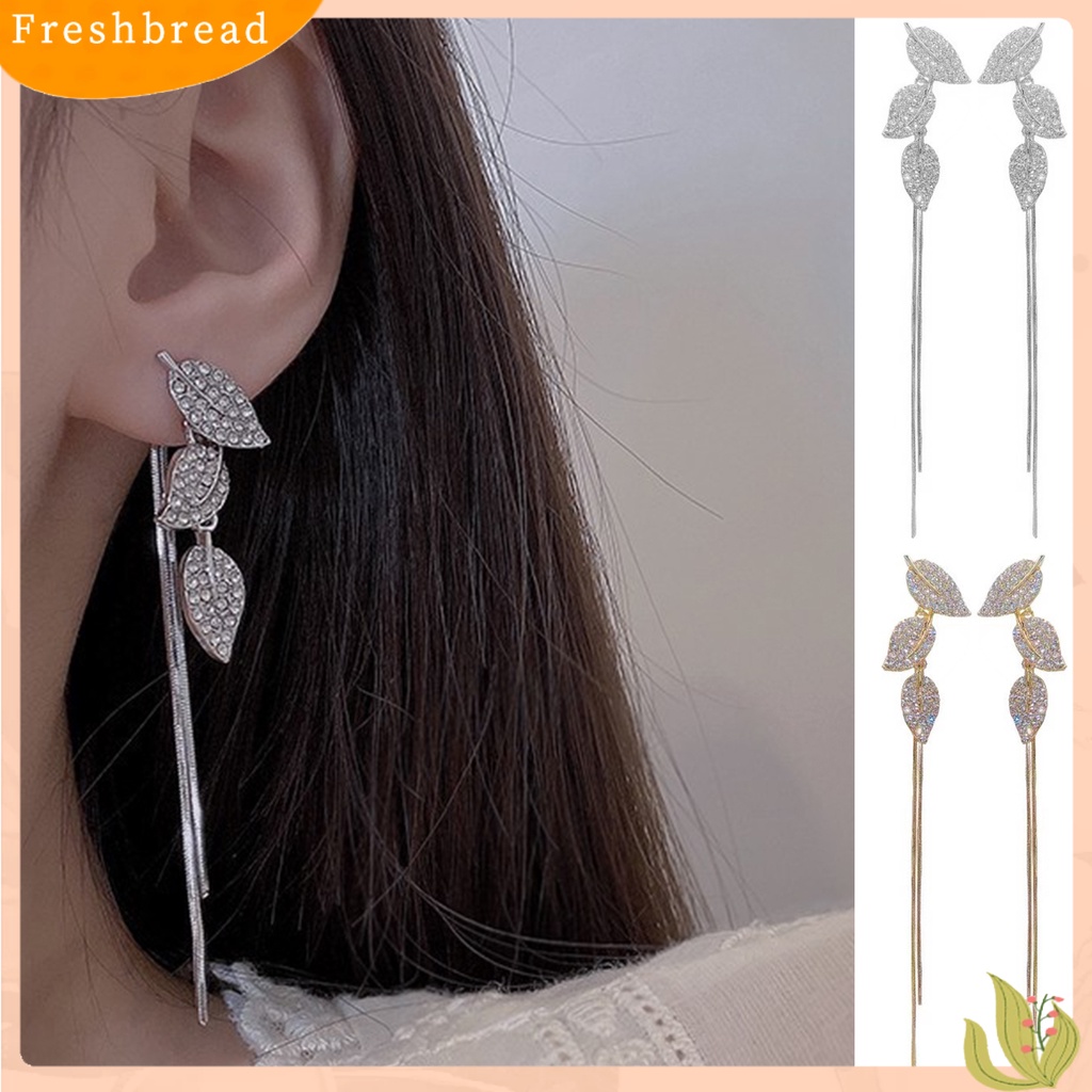 &lt; Freshbread &gt; 1pasang Anting Wanita Asimetris Mewah Mengkilap Bentuk Daun Rumbai Panjang Wanita Linear Earrings Prom Earrings