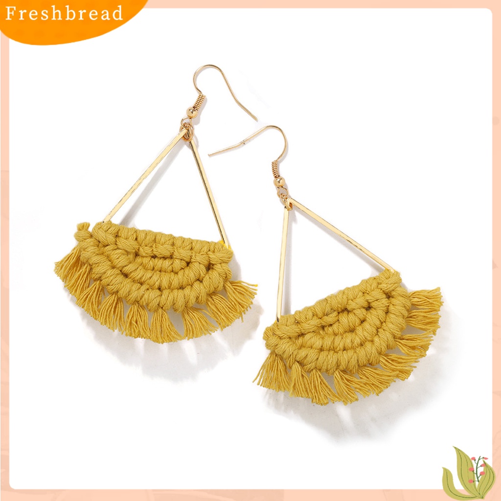 &lt; Freshbread &gt; 1pasang Anting Menjuntai Wanita Semua Cocok Dekorasi Telinga Menenun Kreatif Setengah Lingkaran Rumbai Anting Kait Untuk Outdoor