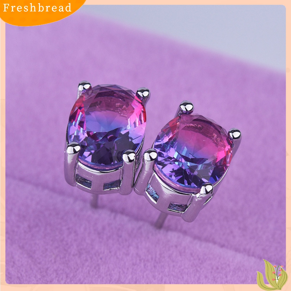 &lt; Freshbread &gt; Wanita Oval Kristal Imitasi Hias Telinga Stud Anting Pernikahan Pertunangan Perhiasan Hadiah