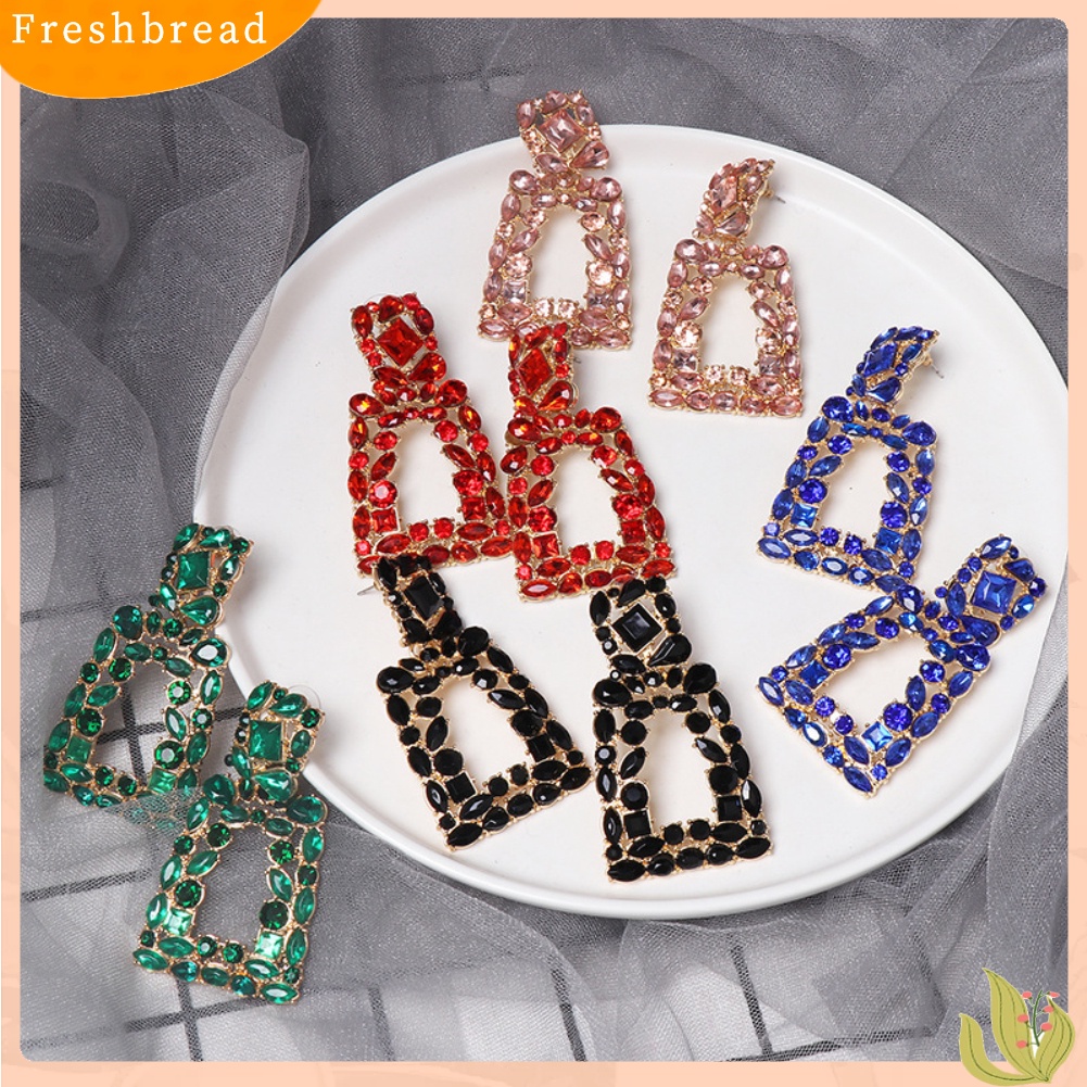 &lt; Freshbread &gt; Wanita Berlian Imitasi Berongga Keluar Geometris Menjuntai Ear Stud Earrings Perhiasan Hadiah