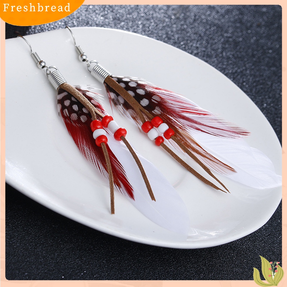 &lt; Freshbread &gt; Bohemian Wanita India Manik-Manik Bulu Rumbai Menjuntai Kait Anting Perhiasan Hadiah