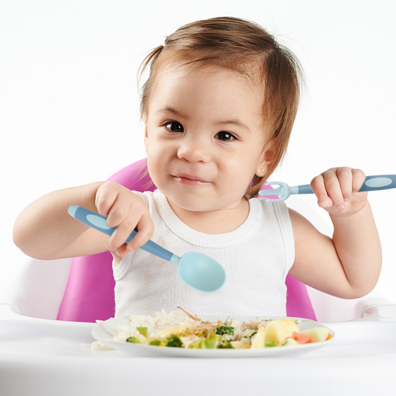 2 Pcs/Set Indah Bayi Anak Sendok Garpu Set Lembut Ditekuk Silikon Sendok Garpu Kit Peralatan Makan Balita Pelatihan Makan Sendok Garpu Peralatan