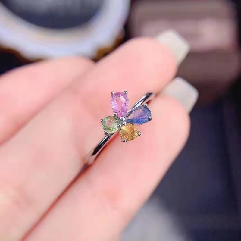 Goldkingdom Aksesoris Perhiasan Fashion Ready Stock Color Tourmaline Ring Ins Wind Super Fairy Design Butterfly Colorful Ring.