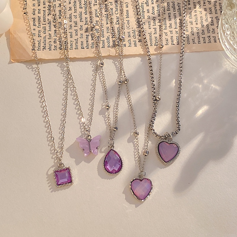 5pcs/set Ahellogirl Fashion Heart Butterfly Zircon Kalung Liontin Tetesan Air Untuk Wanita