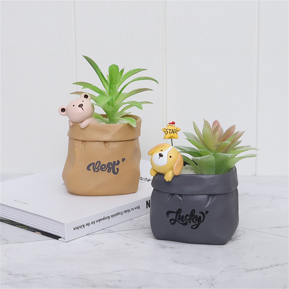 Planresin Mewah Pot Bunga Pastoral Vintage Imitasi Tas Kertas Penanam Anak Pemegang Pena Desktop Seni Ornamen Rumah Kantor Dekorasi Desktop