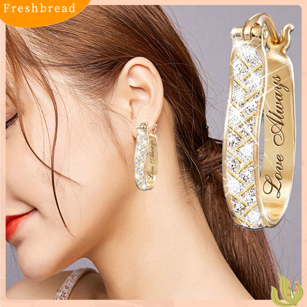 {In Stock} Wanita Fashion Kristal Imitasi Cubic Zirconia Alloy Hoop Earrings Pesta Perhiasan Hadiah