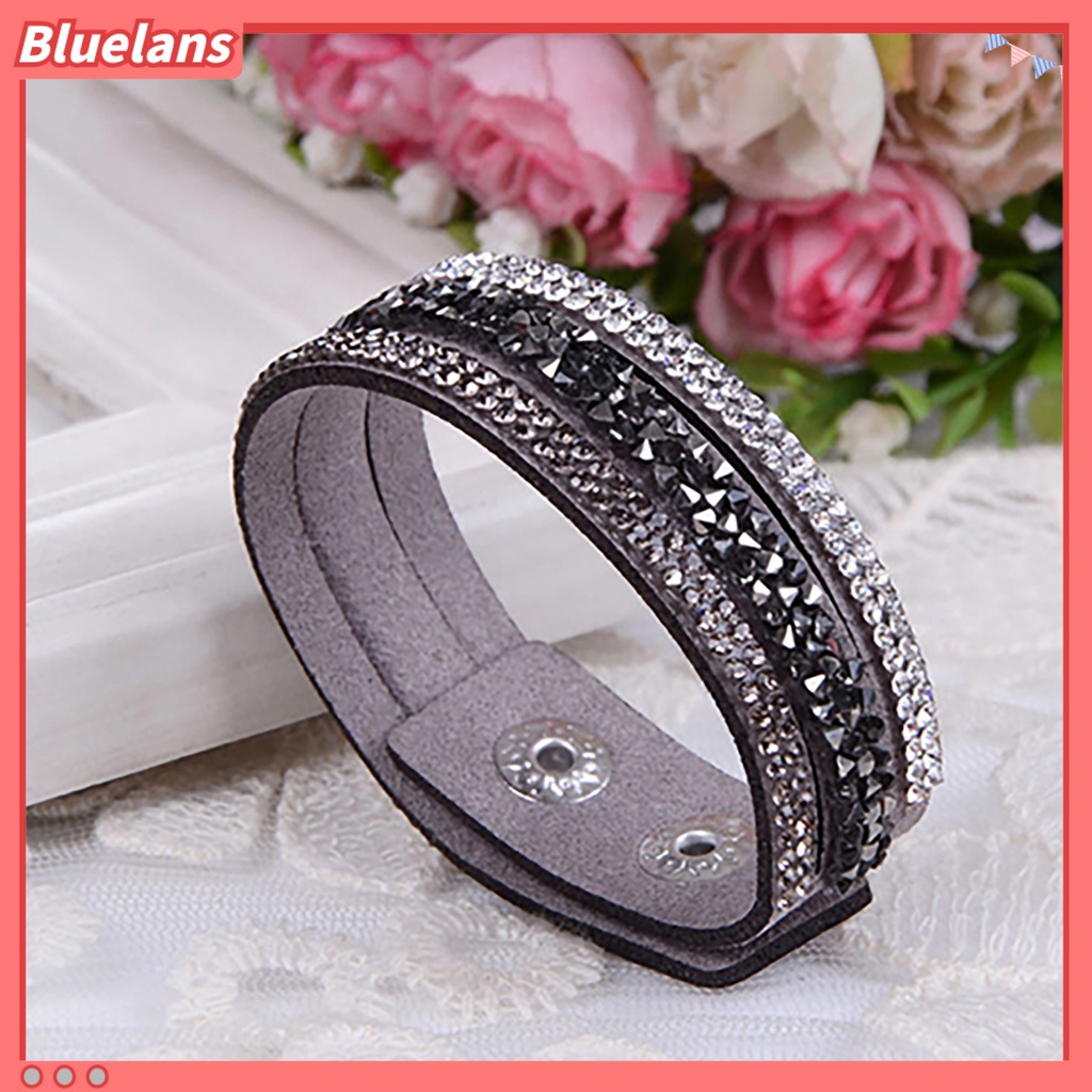 {In Stock} Wanita Fashion Gelang Tangan Kulit Imitasi Kristal Berlian Imitasi Untuk Hadiah Perjamuan Pacaran