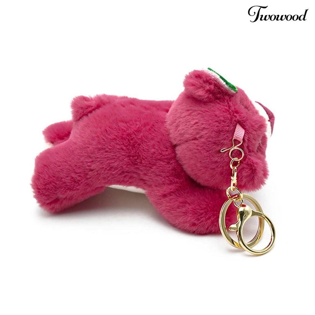 Twowood Gantungan Kunci Beruang Liontin Kartun Sprawled Lazy Bear Sweet Color Antikarat Keys Storage Strawberry Shoulder Bag Decoration Bear Mainan Mewah Mobil Decor Stuff