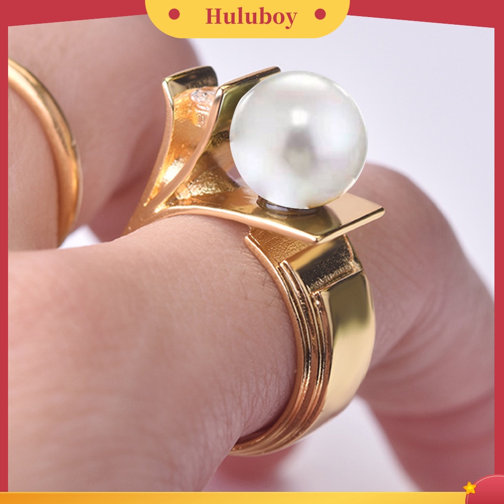 {Ready Stock} Fashion Wanita Mutiara Imitasi Berlian Imitasi Bertatahkan Jari Cincin Hadiah Perhiasan Pernikahan