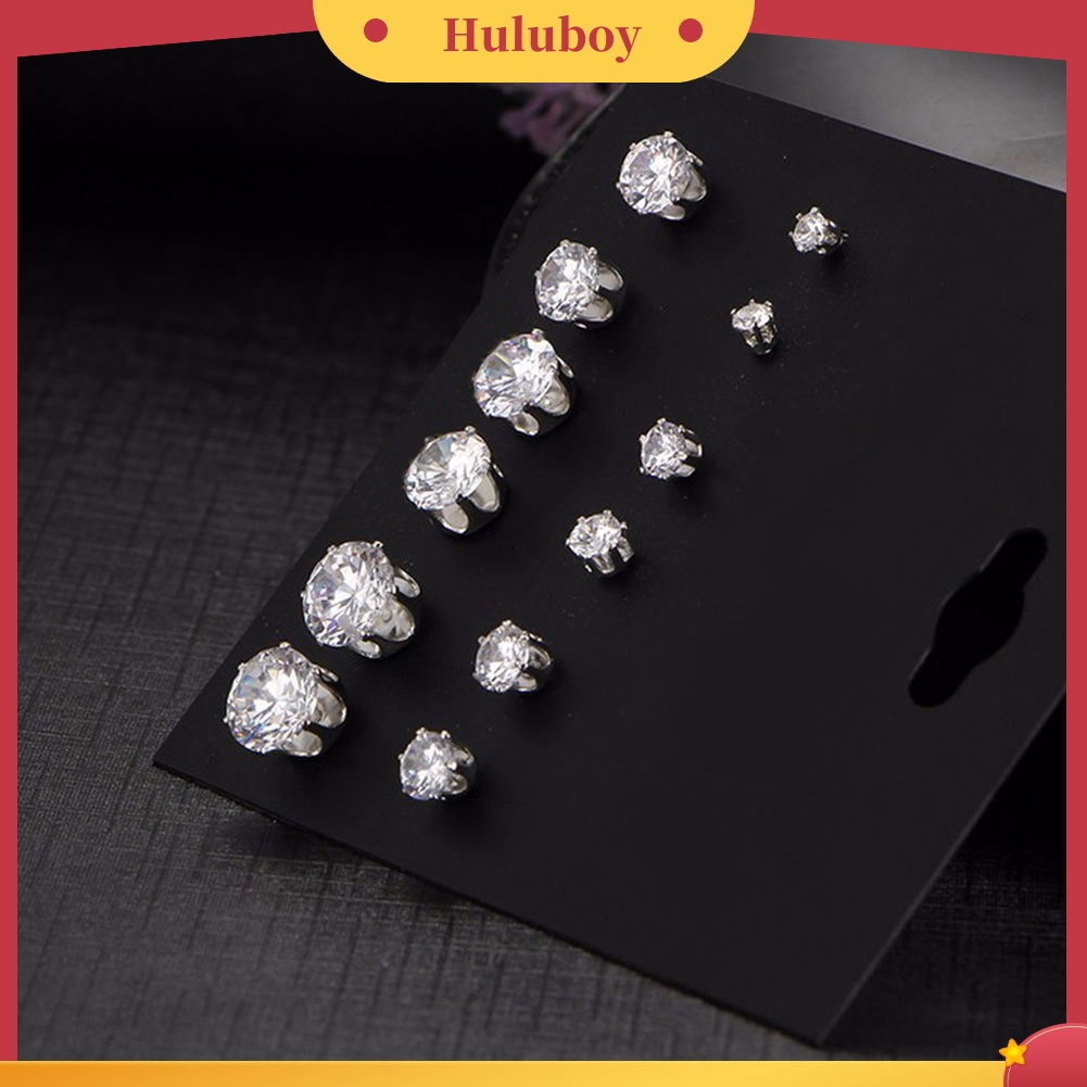 {Ready Stock} 6pasang Perhiasan Wanita Bulat Cubic Zirconia CZ Crown Ear Stud Earrings Hadiah Natal