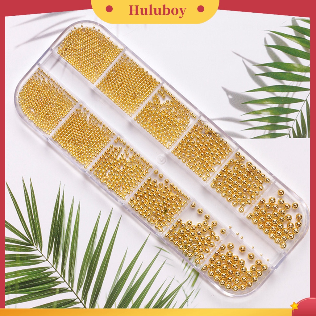 {In Stock} 1kotak Bola Baja Kuku Tiga Dimensi Berkilau Berkilau DIY Ukuran Campur 12kisi Bola Baja Bulat Hiasan Nail Art Untuk Salon Kuku