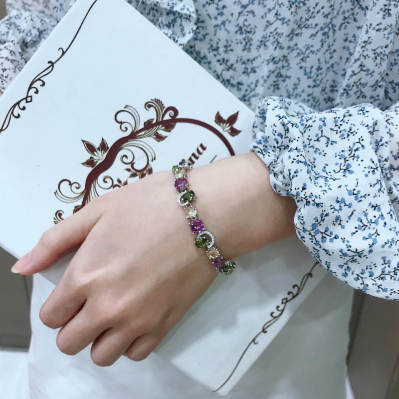 Goldkingdom Aksesoris Perhiasan Fashion Ready Stock Colorful Tourmaline Bracelet Amethyst Olivine Clasp Bracelet Perempuan