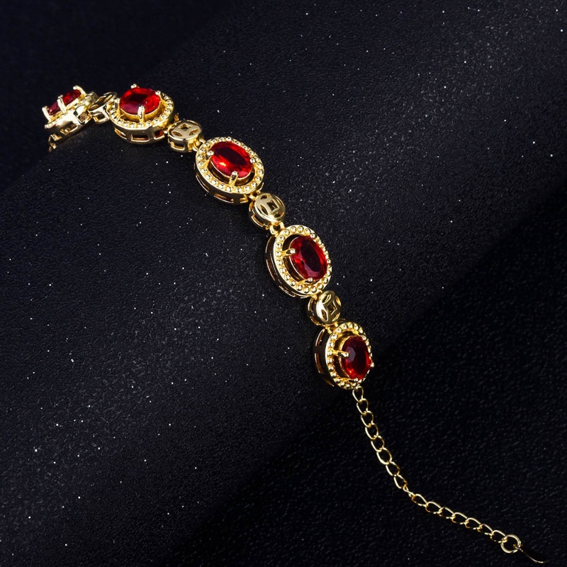 Goldkingdom Aksesoris Perhiasan Fashion Ready Stock Set Gelang Batu Permata Berwarna Gelang Ruby Warna-Warni Lapis Emas Kuning