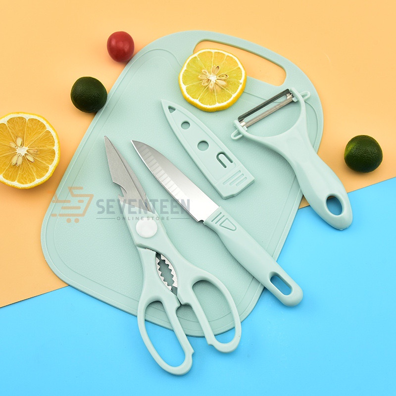 SEVENTEEN PISAU DAPUR SET TALENAN GUNTING STAINLESS 4IN1 PISAU PEELER KUPAS BUAH SAYUR GUNTING DAGING TULANG KNIFE SET FRUIT PERALATAN DAPUR