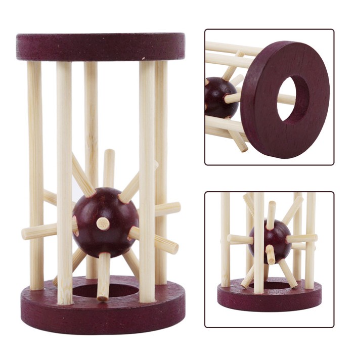 Dekorasi Puzzle Kayu Unlock Bola Berduri Asah Otak IQ Logic Lock Cage