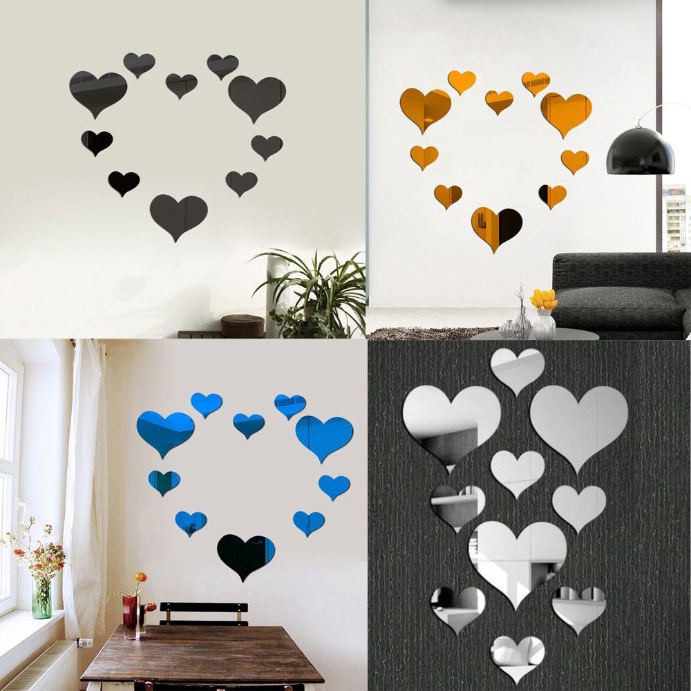 Populer Cermin Stiker Dinding Bentuk Hati Mural Rumah Removable Decal