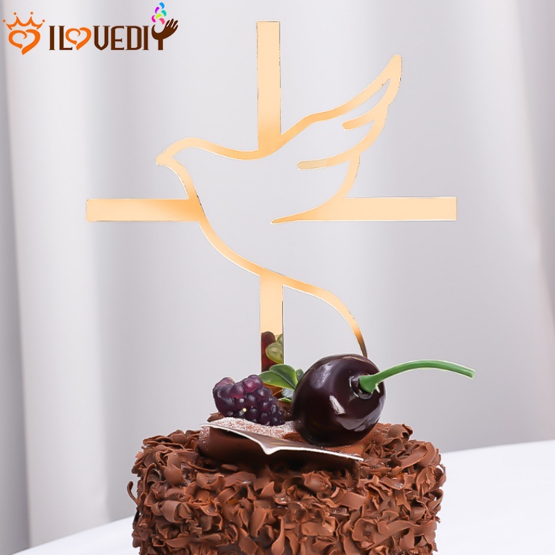 Peace Dove Berbentuk Topper Kartu Coklat Muffin Es Krim Hiasan Baking Dessert Decor Aksesoris Emas Akrilik Kue Insert Plate