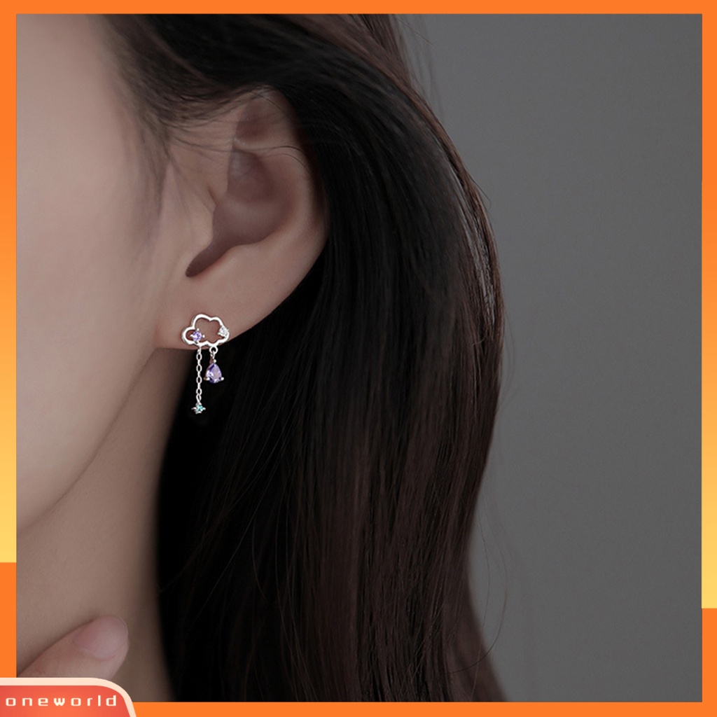 [OWR] 1pasang Ear Studs Desain Simple Berkilau Semua Pertandingan Bebas Alergi Efek Visual Mengkilap Hias Alloy Fashion Lucu Asimetris Awan Stud Earrings Untuk Anak Perempuan