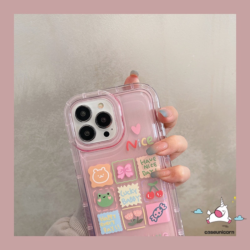 IPHONE Kawaii Casing Ponsel Shell Kompatibel Untuk Iphone11 14 13 12 Pro MAX 7Plus XR 6 6S Plus X XS MAX Ins Cherry Candy Kartun Hewan Lucu Beruang Kodok Lembut Tpu Shockproof Airbag Cover