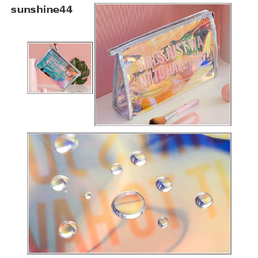 Sunshine Tas Kosmetik Laser Transparan Zipper Wanita Anti Air Makeup Case PVC Kecantikan Make Up Pouch Jelly Lady Organizer Storage Bag ID