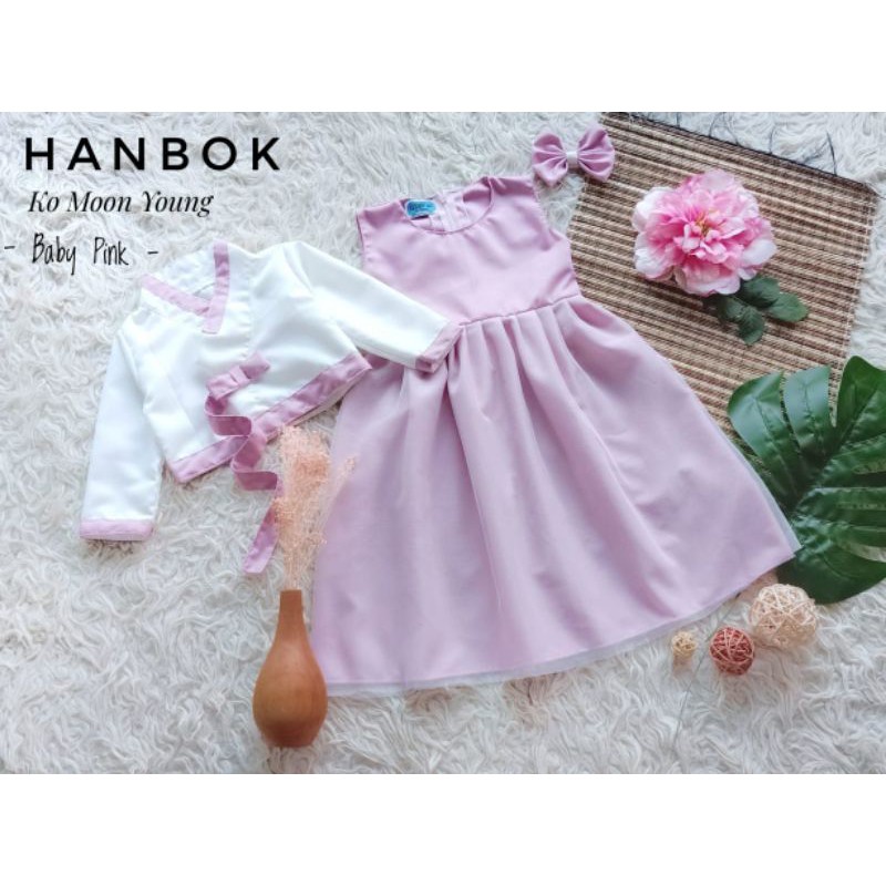 GAMIS ANAK & DEWASA / DRESS KARDIGAN "' HANBOK KO MOON YOUNG '" WARNA BABY PINK