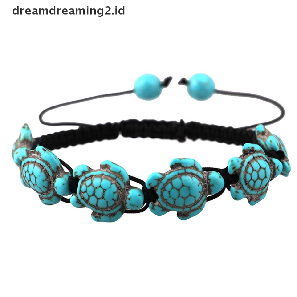 (hot) Vintage Bohemia Bangle Turquoise Turtle Adjustable Braided Rope Gelang Perhiasan//