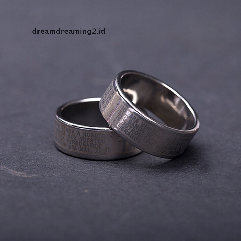 (hot) 1pcs Cincin Silang Teks Alkitab Cincin Perhiasan Bahan Titanium steel Untuk Wanita Pria//